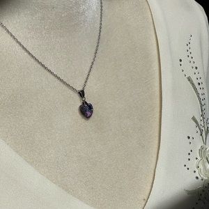 3/$16 Purple Glass Heart Necklace on Silvertone Stainless Steel Chain